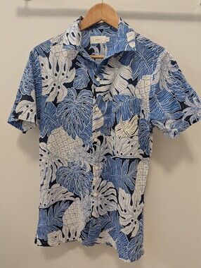 Onia Blue & White Tropical Short-Sleeve Button-Down Shirt